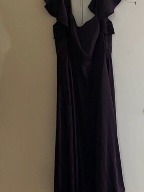 Azazie Dark Plum Maxi Dress with Ruffle Shoulders
